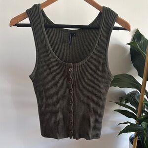 Olive Ribbed Button-Up Tank Top